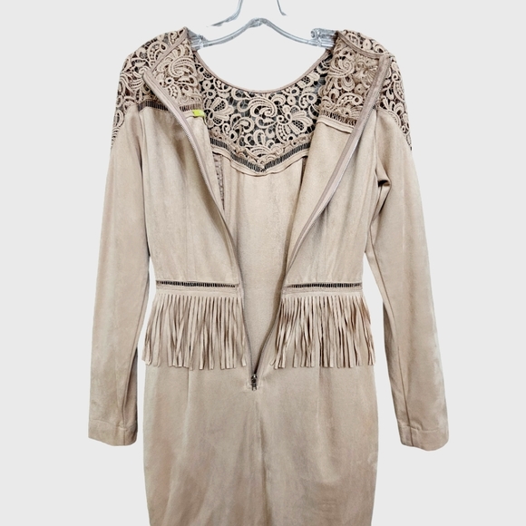 Nwt Gianni Bini Mia Dusty Mauve Faux Suede Fringed Longsleeve Dress - Picture 13 of 16